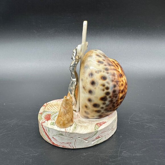 Vintage 1950s Shell Jesus Crucifix Religious Figurine Dish Beach Nautical Kitsch - Picture 5 of 11